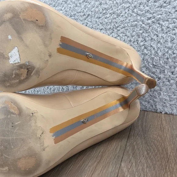 Sam Edelman Women's Size 9.5 Pointed Toe Nude Pumps Heels Patent‎ Leather Shoes - Picture 12 of 13